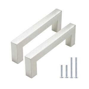 10pk 3.75" Hole Centers Square Cabinet Handles Brushed Nickel Drawer Pulls